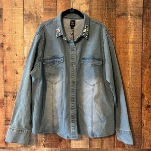 NWT Rack & Stone Jean Shacket with Bling Collar
